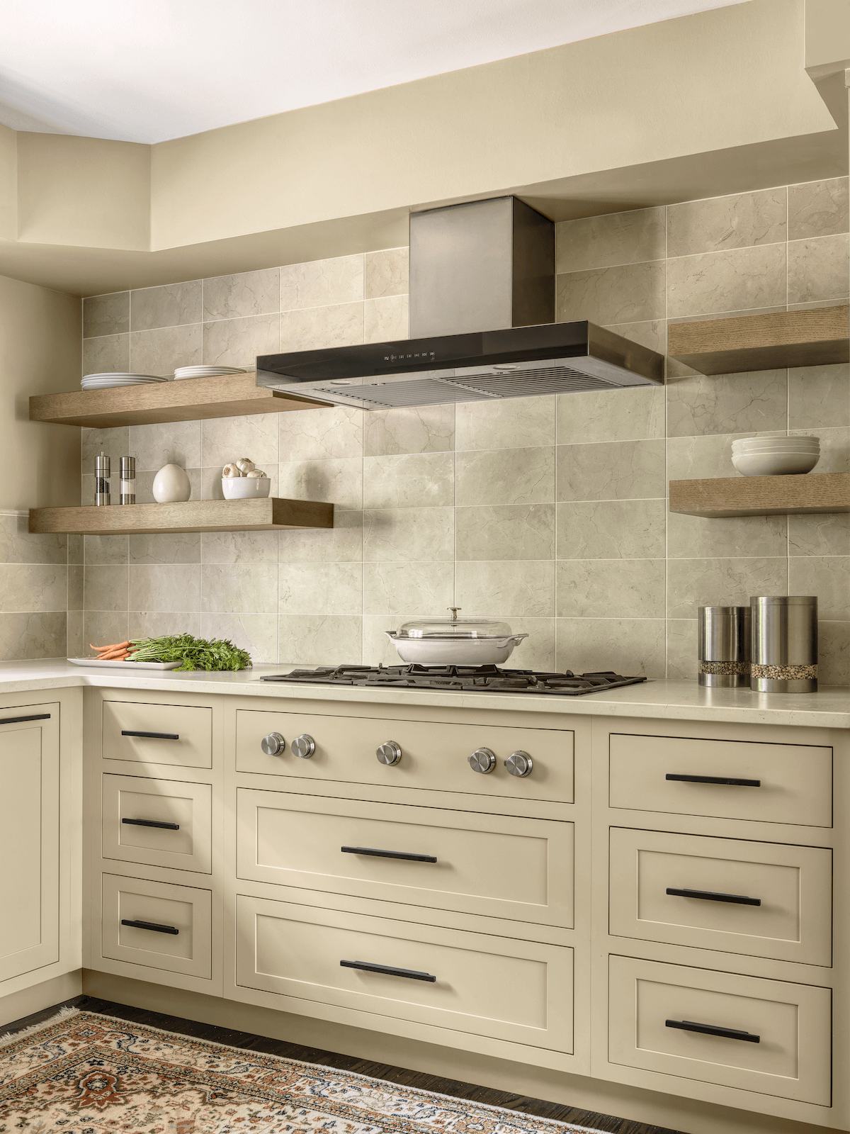 Beige Kitchen Cabinets with Open Shelving